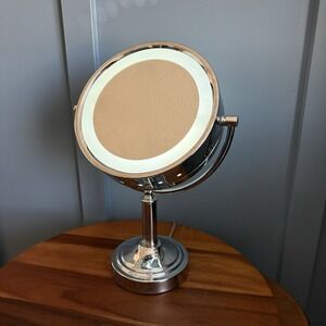 Premium LED Lighted Vanity Mirror 15" Chrome Double-Sided Heavy Duty Swivel